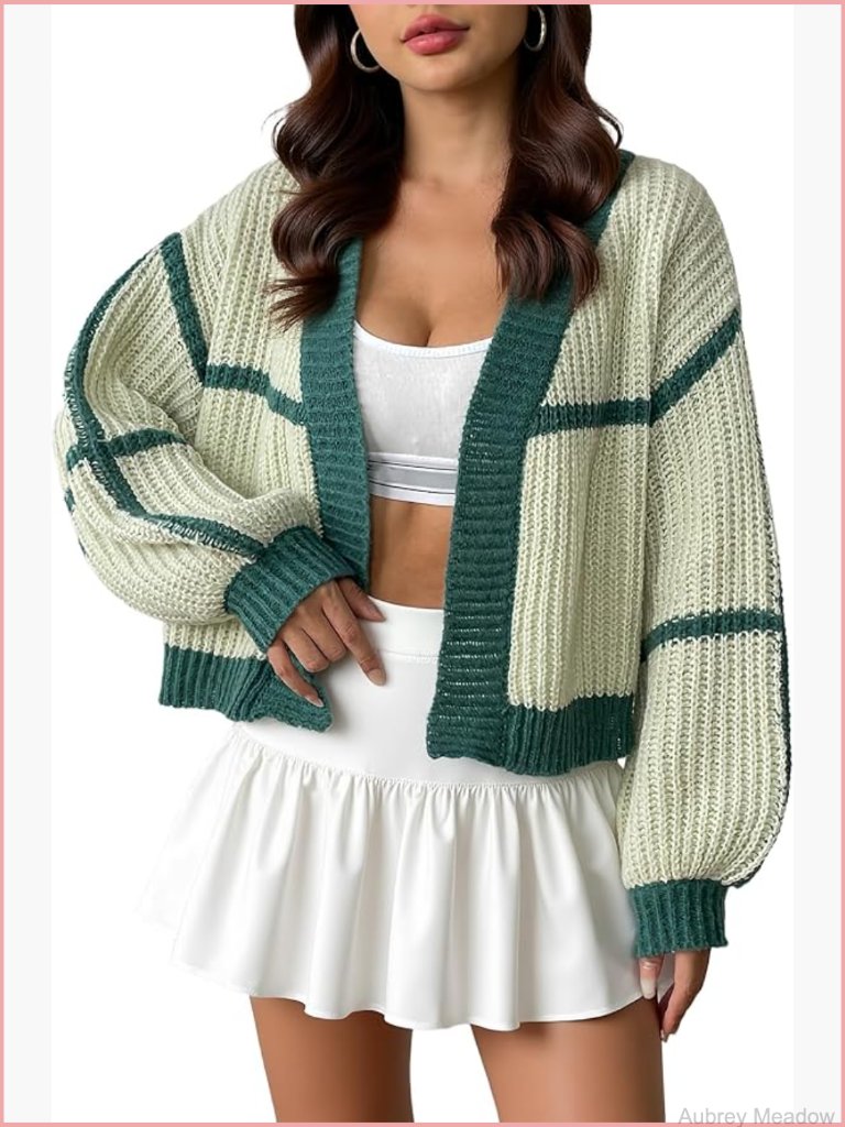 Chunky Knit Cardigan Open Front Long Sleeve Loose Cropped Top